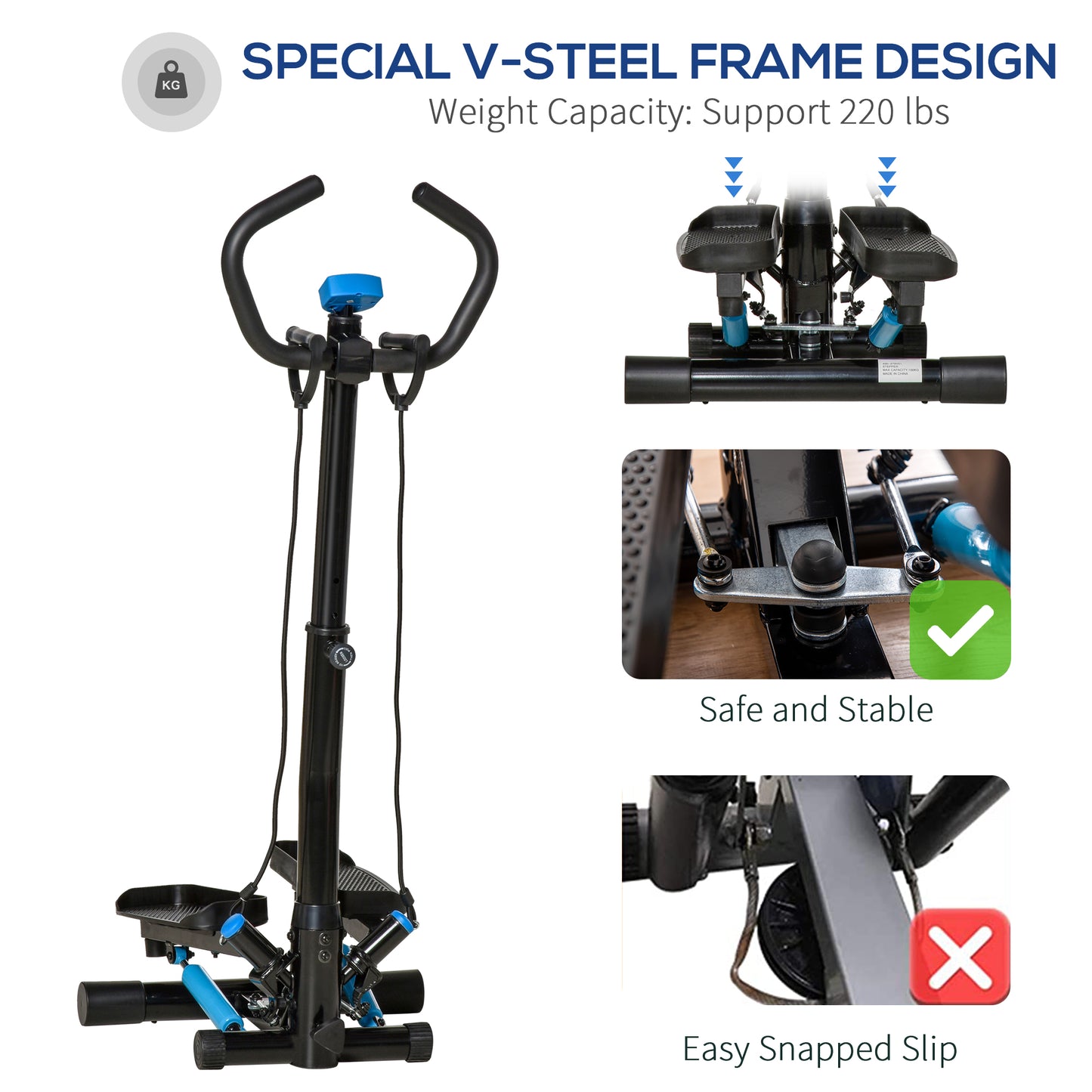 HOMCOM Adjustable Twist Stepper Fitness Step Machine, LCD Screen, Height-Adjust Handlebars, Home Gym