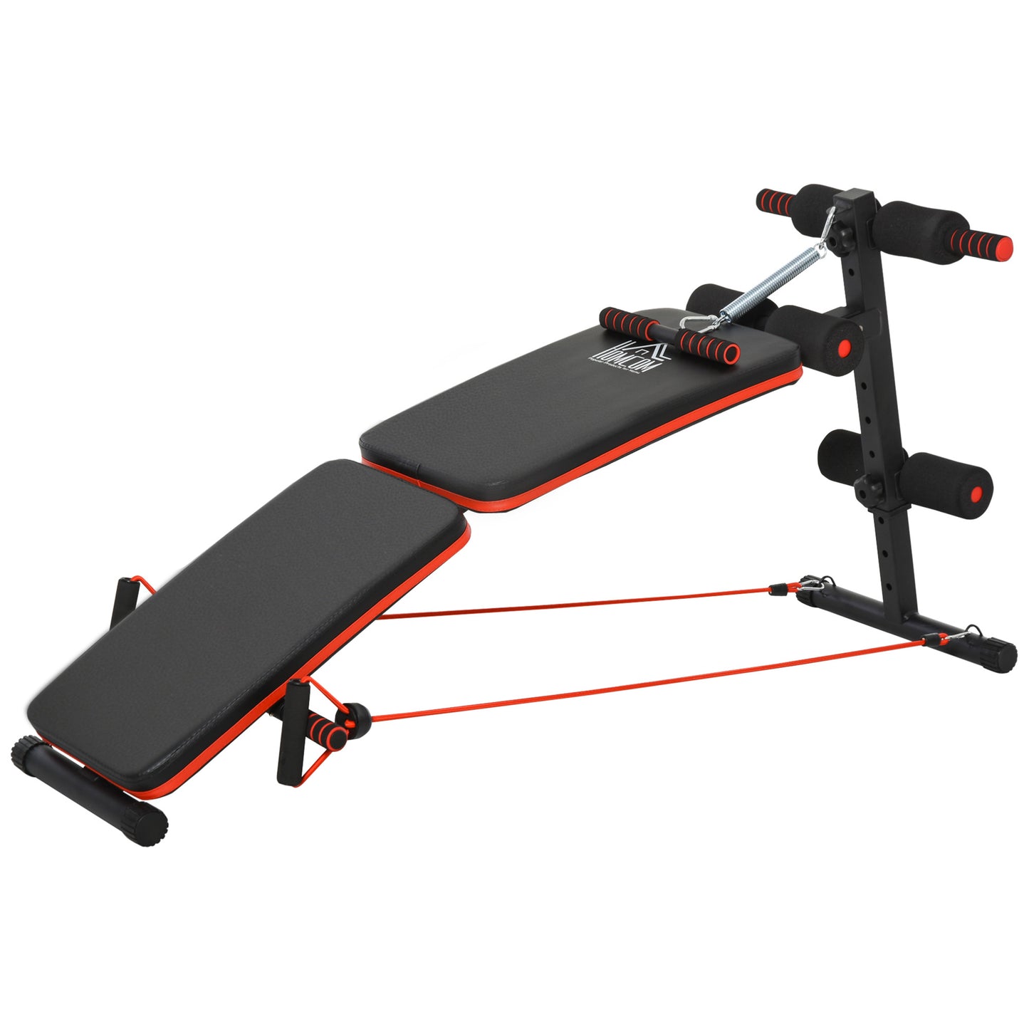 HOMCOM Sit Up Bench Core Workout Adjustable Thigh Support Foldable for Home Gym w/ Arm Pulling Rope Black