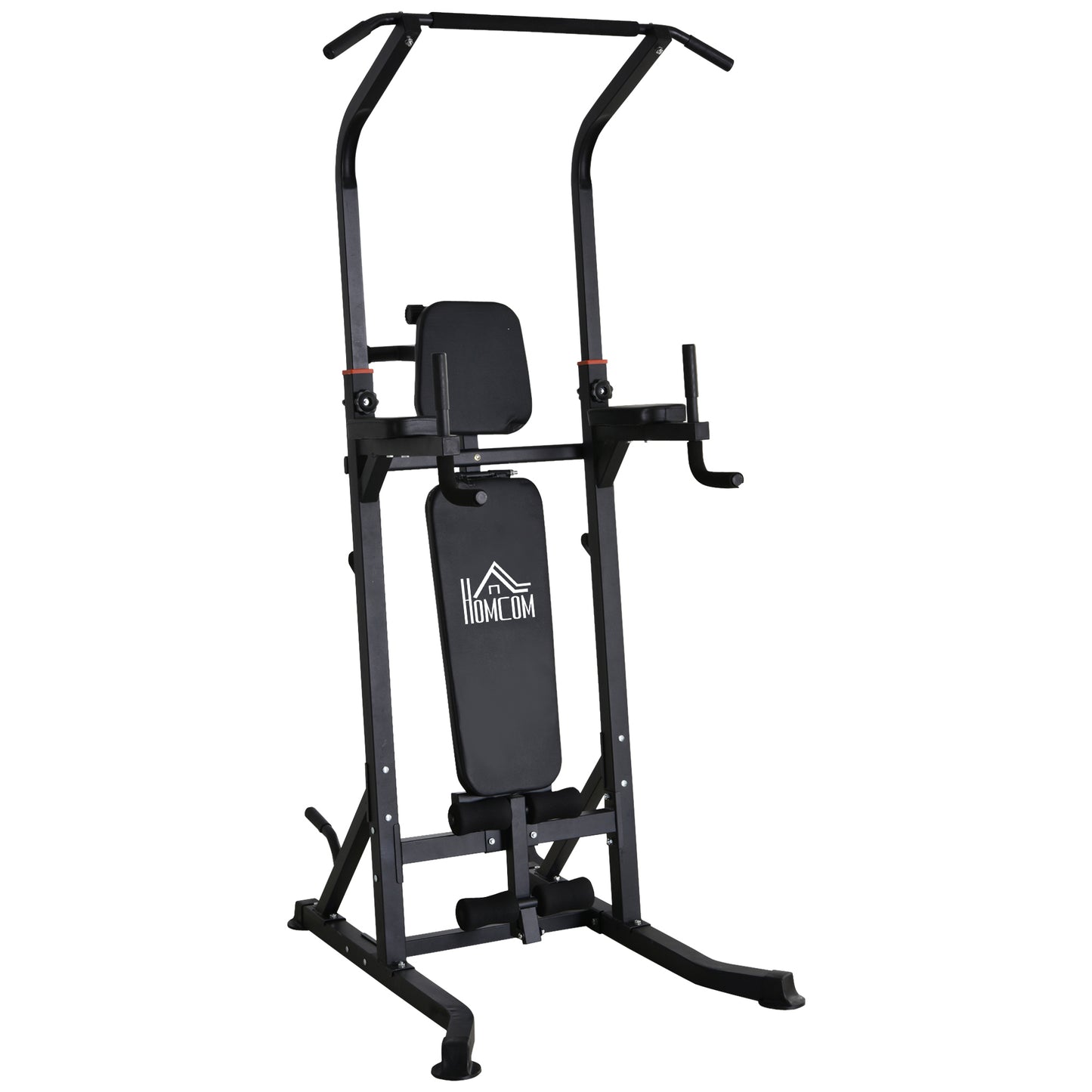HOMCOM Pull Up Station with Adjustable Weight Bench, Dip Station and Barbell Rack, Multi-Function Power Tower Free Standing Pull Up Bar for Home Gym