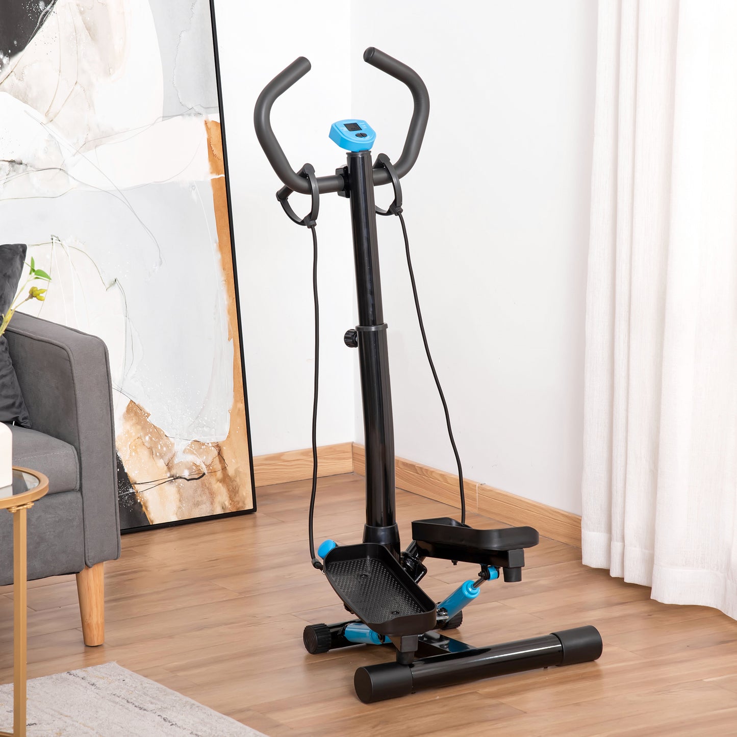 HOMCOM Adjustable Twist Stepper Fitness Step Machine, LCD Screen, Height-Adjust Handlebars, Home Gym