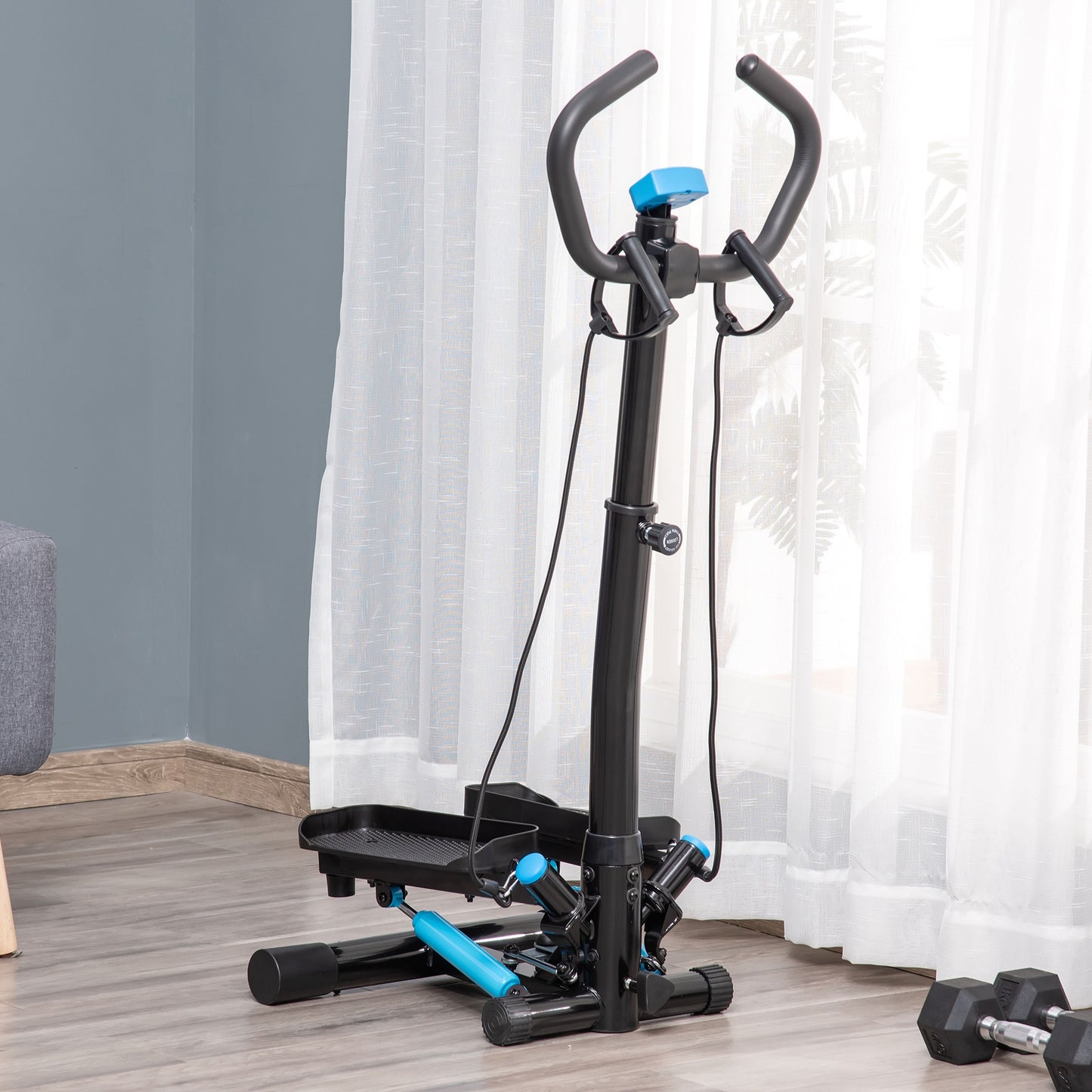 HOMCOM Adjustable Twist Stepper Fitness Step Machine, LCD Screen, Height-Adjust Handlebars, Home Gym