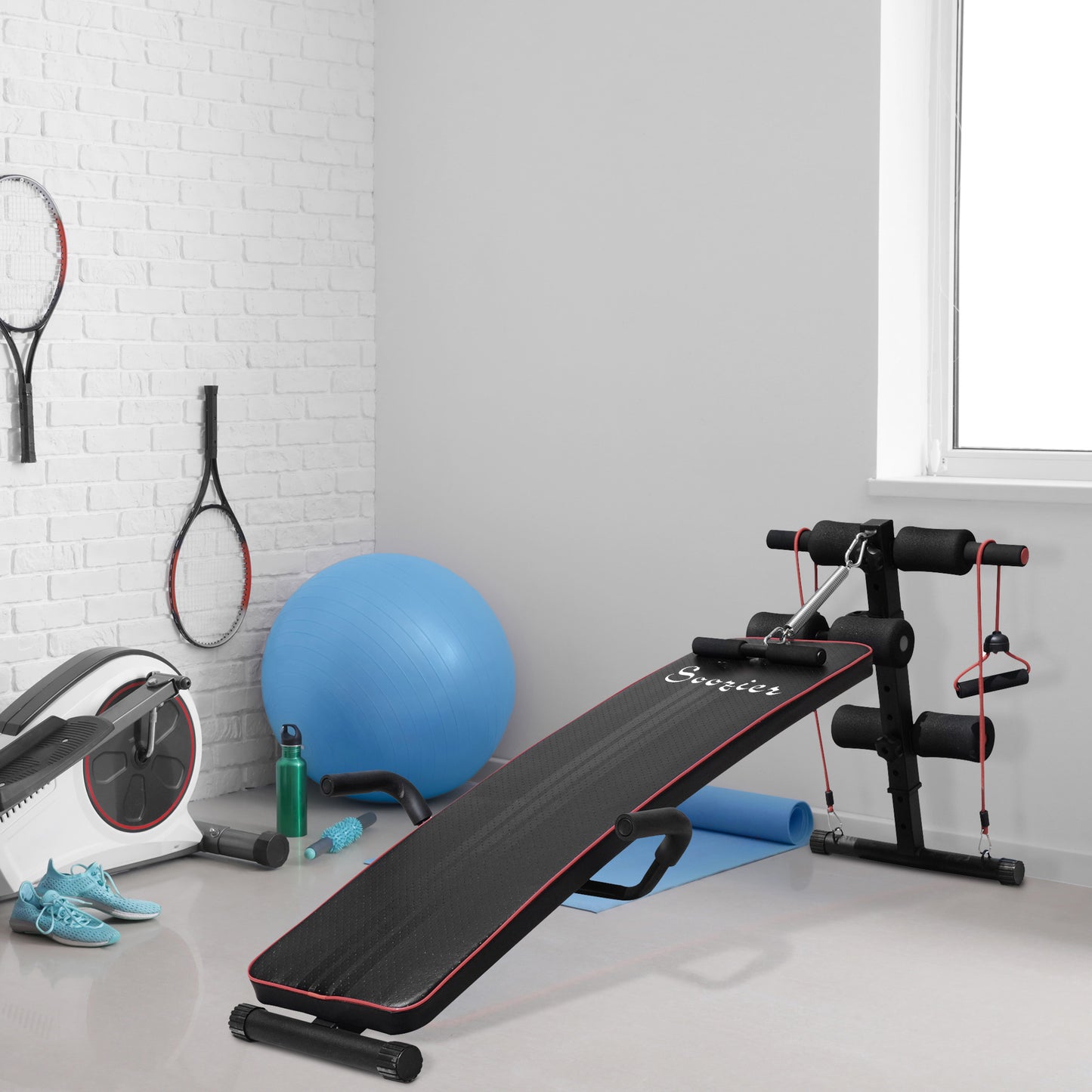 HOMCOM Sit Up Bench Core AB Workout Fitness Excercise Machine Adjustable Thigh Support Home Gym Black
