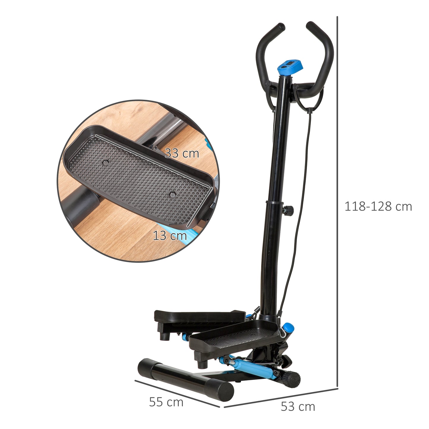 HOMCOM Adjustable Twist Stepper Fitness Step Machine, LCD Screen, Height-Adjust Handlebars, Home Gym
