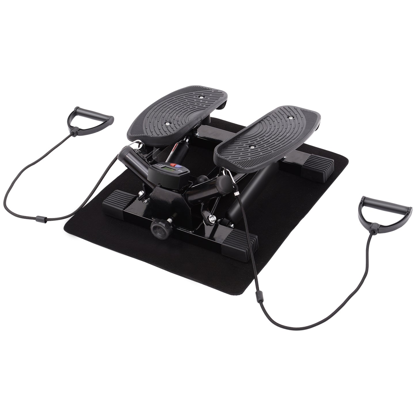 HOMCOM Portable Mini Stepper, Exercise Fitness Machine for Legs Arms Thigh Toner Toning Machine, Stair Steps Workout Training Fitness, w/ Resistance Bands and Floor Mat, Black