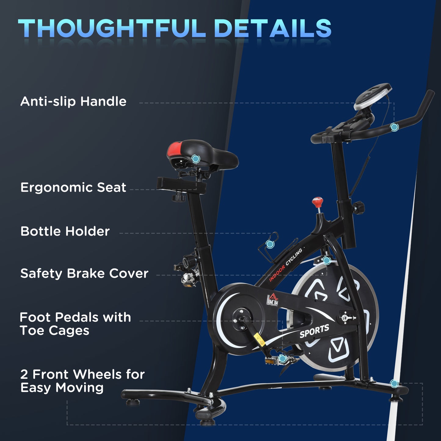 HOMCOM Indoor Stationary Exercise Bike 6kg Flywheel Fitness Cardio Workout Bke Trainer for Home Gym w/ Adjustable Resistance LCD Monitor Pad and Bottle Holder