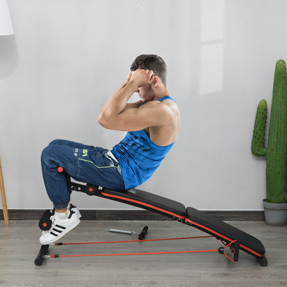 HOMCOM Sit Up Bench Core Workout Adjustable Thigh Support Foldable for Home Gym w/ Arm Pulling Rope Black
