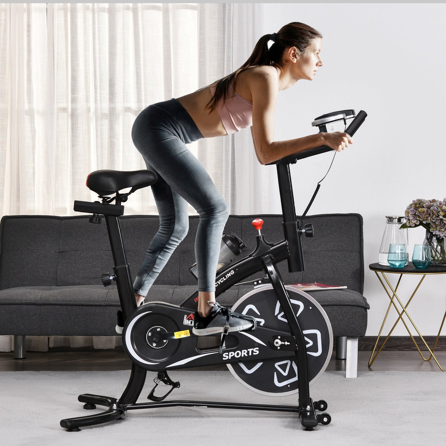 HOMCOM Indoor Stationary Exercise Bike 6kg Flywheel Fitness Cardio Workout Bke Trainer for Home Gym w/ Adjustable Resistance LCD Monitor Pad and Bottle Holder
