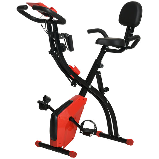 HOMCOM 2-in-1 Folding Exercise Bike with 8-Level Magnetic Resistance, Arm Resistance Band, Pulse Sensor