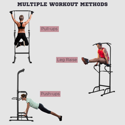 HOMCOM Power Tower Dip Station Pull Up Bar Multi-Function Push Up Equipment with Adjustable Height for Home Gym Strength Training Workout Fitness