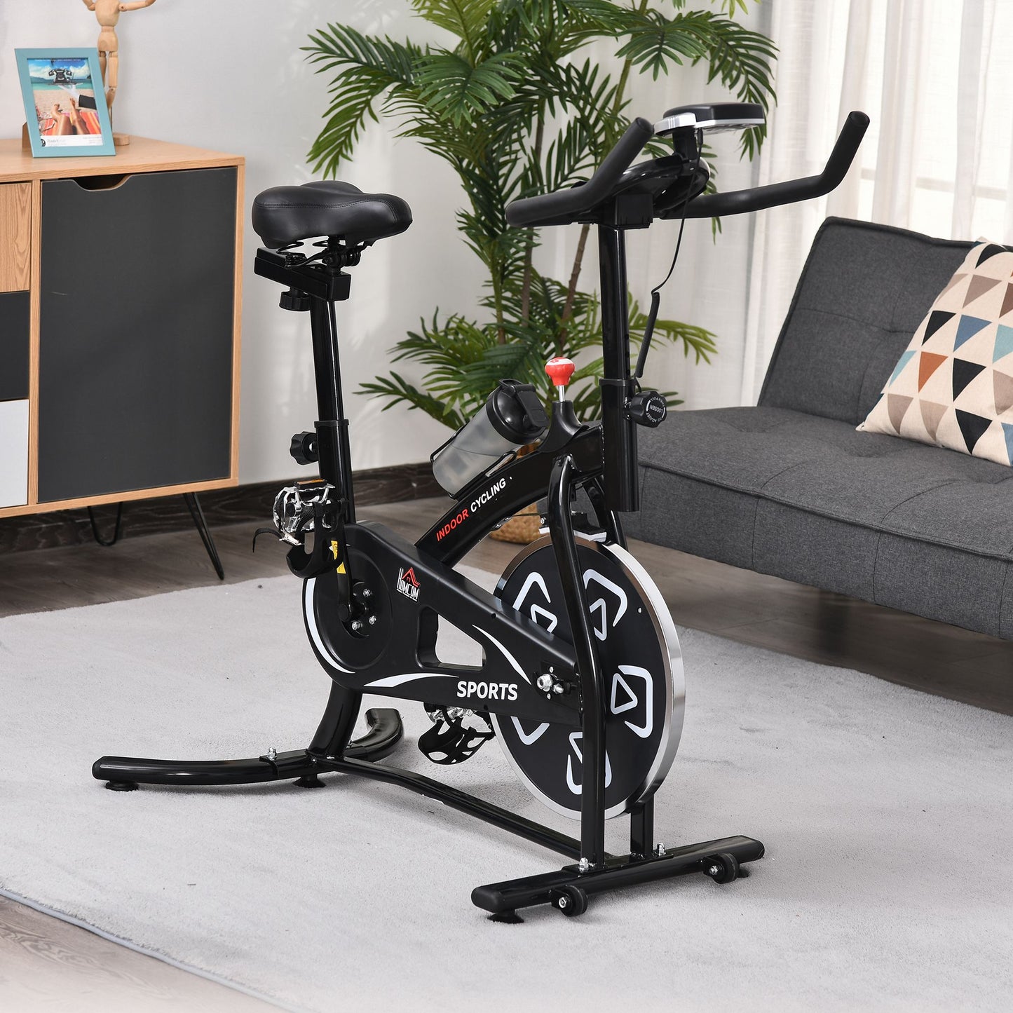 HOMCOM Indoor Stationary Exercise Bike 6kg Flywheel Fitness Cardio Workout Bke Trainer for Home Gym w/ Adjustable Resistance LCD Monitor Pad and Bottle Holder
