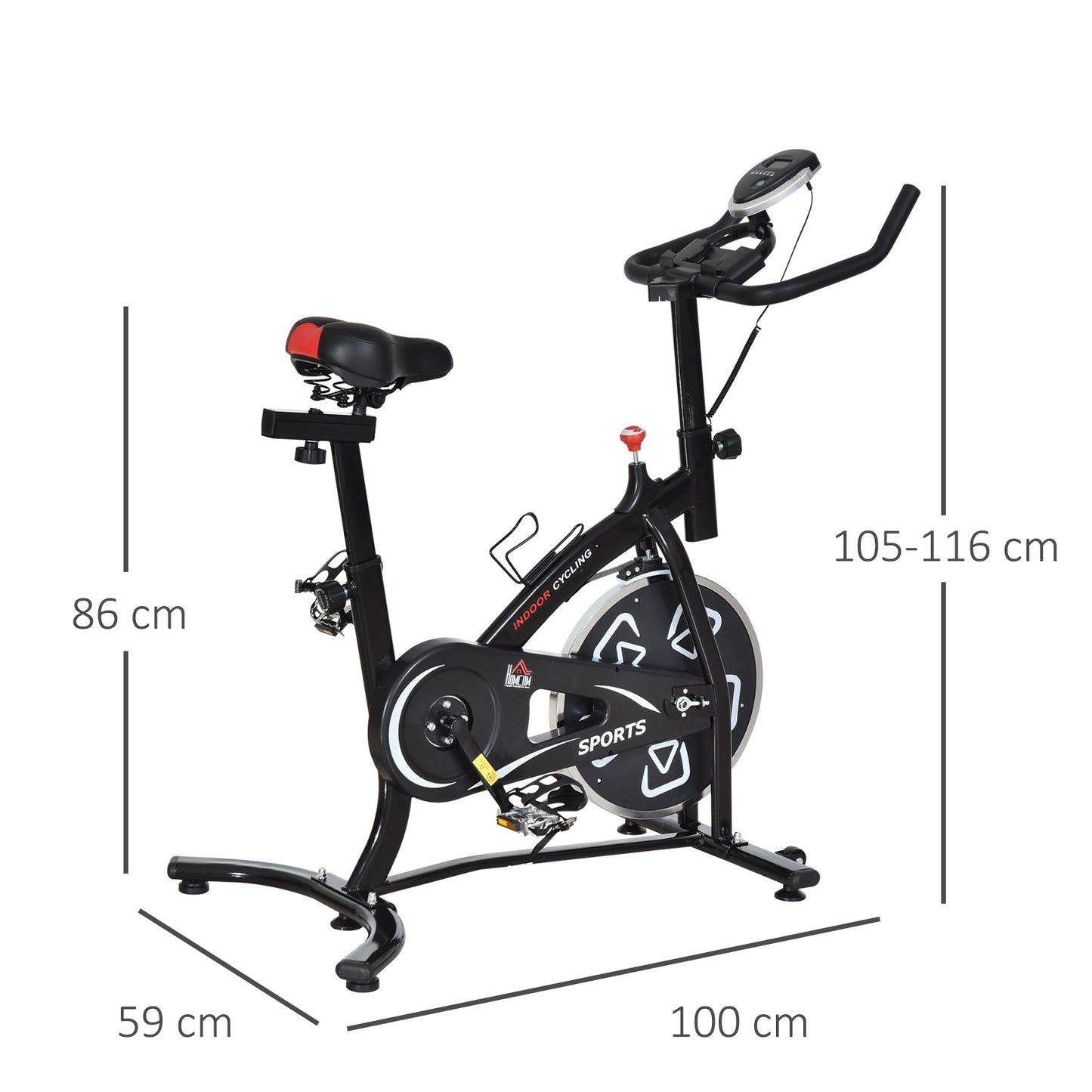 HOMCOM Indoor Stationary Exercise Bike 6kg Flywheel Fitness Cardio Workout Bke Trainer for Home Gym w/ Adjustable Resistance LCD Monitor Pad and Bottle Holder