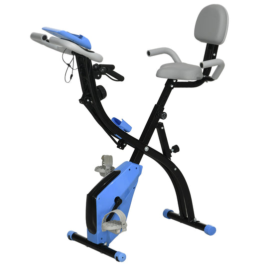 HOMCOM 2-in-1 Folding Exercise Bike with 8-Level Magnetic Resistance, Arm Resistance Band, Pulse Sensor