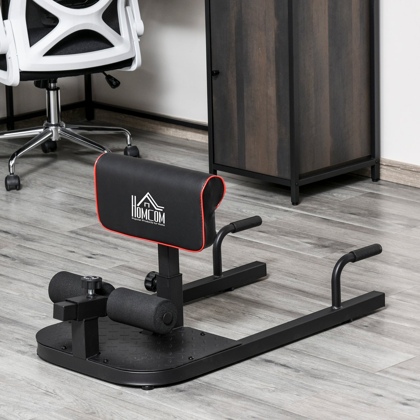 HOMCOM Squat Machine with Push Up Stand, Padded Hip Thrust Bench with Adjustable Cushion for Home Gym Work Out